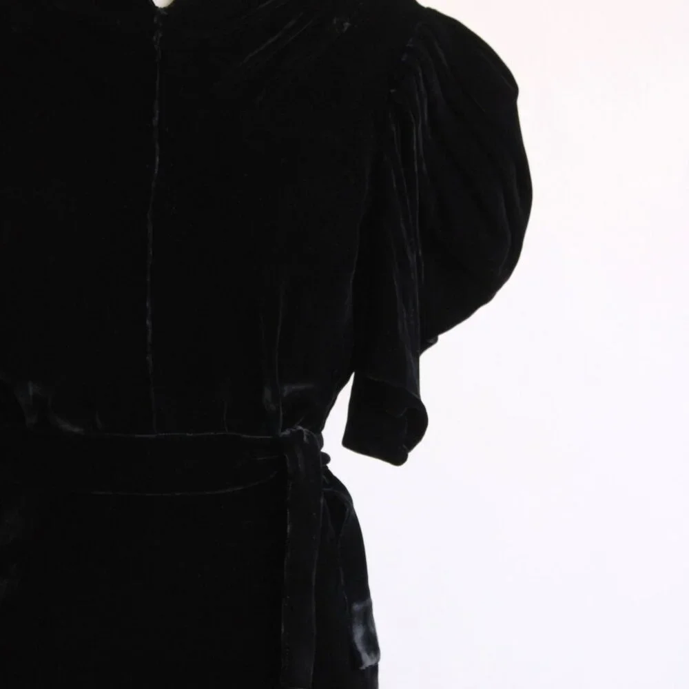 Vintage 1930s Dress, Kiviette Black Silk Velvet Rare Full Length Gown, Couture - Picture 3 of 13